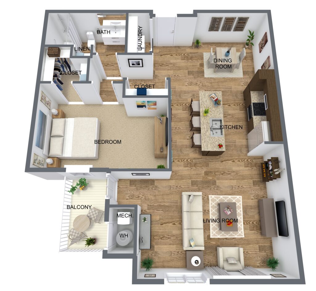 Magnolia 1 Bed, 1 Bath Floor Plan Magnolia 1 Bed, 1 Bath Floor Plan